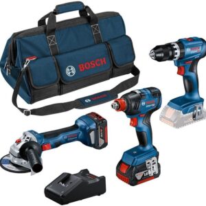 Bosch Bleu Kit combo 18 V 3 pièces GSB 18V-45 + GDX 18V-200 + GWS 18V-7 + 2 × 5,0 Ah