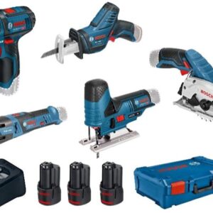 Bosch Bleu – Kit 5 outils GSR 12V-15 + GST 12V-70 + GOP 12V-28 + GKS 12V-26 + GSA 12V-14
