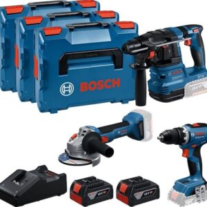 Bosch Bleu Kit d’outils sans fil 3 outils 18 V (2x GBA 18V 5,0 Ah, chargeur GAL 18V-40, GSR 18V-65, GBH 18V-22, GWS 18V-8)