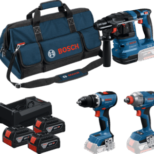 Bosch Bleu – Kit d’outils sans fil 3 en 1 18 V GSR 18V-65 + GWS 18V-8 + GBH 18V-22 | 2 batteries GBA 18 V 4,0 Ah
