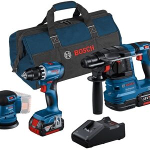 Bosch Bleu | Pack combo | GSR 18V-45 + GBH 18V-22 + GEX 185-LI | 18 V | 2 x 4,0 Ah + chargeur