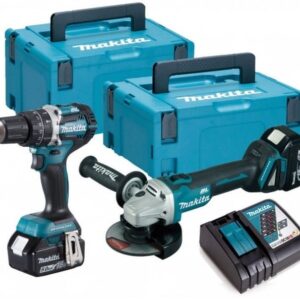 Makita DLX2179TJ1 – Set combiné | Perceuse-visseuse à percussion sans fil DHP484 + Meuleuse d’angle DGA504 | 18 V | 2 × 5,0 Ah