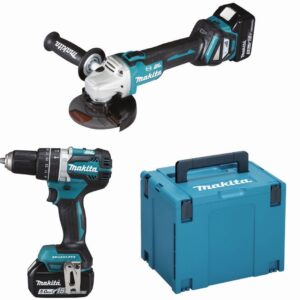 Makita DLX2272TJ 18V LXT Kit 2 pièces : meuleuse d’angle DGA513 + perceuse-visseuse à percussion DHP484 avec 2 batteries 5,0 Ah