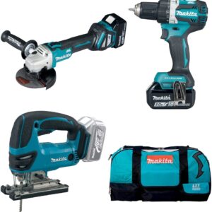 Makita DLX3152TX1 | DDF484 perceuse-visseuse sans fil + DJV180 scie sauteuse sans fil + DGA511Z meuleuse d’angle
