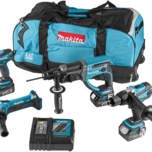Makita DLX4104TJ1 Combiset – Perceuse-visseuse à percussion DHP486 + Meuleuse d’angle DGA513 + Perforateur DHR243Z + Visseuse à chocs DTD153 | 18 V