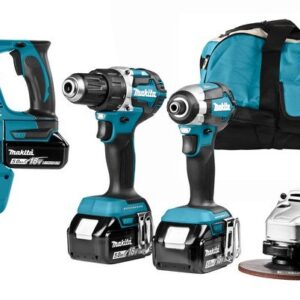 Makita DLX4103W Kit combiné 18 V pour perçage, vissage et meulage polyvalents, 3 batteries 5,0 Ah