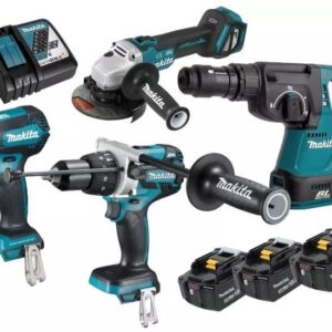 Makita DLX4104TJ1 Combiset – Perceuse-visseuse à percussion DHP486 + Meuleuse d’angle DGA513 + Perforateur DHR243Z + Visseuse à chocs DTD153 | 18 V