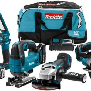 Makita DLX6082T Set combo 18 V Li-ion avec 3 batteries 5,0 Ah – pour le perçage (à percussion), le vissage (à chocs), le sciage et le meulage