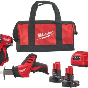 Milwaukee M12 BLPP2A-402B | Pack d’outils M12 2 pièces BLDDRC + HZ dans un sac | Comprend 2 batteries de 4,0 Ah et un chargeur