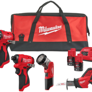 Milwaukee M12 BLPP4A-202B | Ensemble d’outils sans fil M12 4 pièces (BLDDRC + BLIDRC + TLED + HZ) en sac | Inclus 2 × batteries 2,0 Ah et chargeur