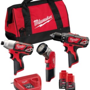 Milwaukee M12 BPP3A-202B | Pack d’alimentation (M12 BDD + M12 BID + C12T + 2 × batteries 2,0 Ah + chargeur 30 min + sac de chantier)