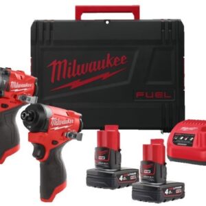 Milwaukee M12 FPP2A2-402X | Pack d’alimentation M12 FUEL (M12 FPD2, M12 FID2, 2 × batteries M12 B4, 1 × chargeur C12C, 1 × coffret HD)