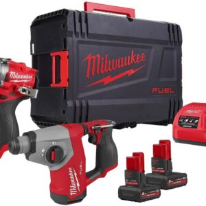 Milwaukee M12 FPP2BG2-502X | Pack d’outils sur batterie 2 pièces FPD2 + FHAC16 dans coffret HD | Inclut 2 × batteries 5,0 Ah et chargeur