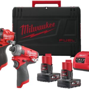 Milwaukee M12 FPP2E2-402X | Pack d’alimentation M12 FUEL (M12 FPD, M12 FQID, 2 × batteries M12B4, 1 × chargeur C12C, 1 × coffret HD)