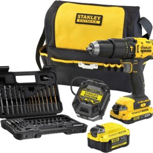 Stanley FATMAX SFMCD711DMA V20 KIT : Perceuse-visseuse à percussion 18V avec 2 batteries (1x2,0Ah et 1x4,0Ah) et coffret d’accessoires de 50 pièces