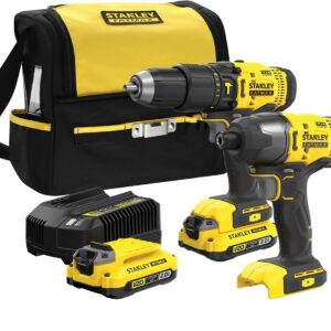 Stanley FATMAX SFMCK461D2S V20 Kit Combiné | Perceuse-visseuse à percussion 18V + Visseuse à chocs sans fil | 2 batteries + chargeur