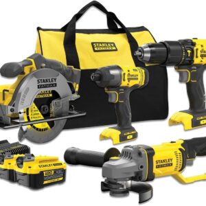 tanley FATMAX SFMCK469M2 V20 Kit Combiné | Perceuse-visseuse à percussion sans fil + Scie circulaire sans fil + Meuleuse d’angle sans fil