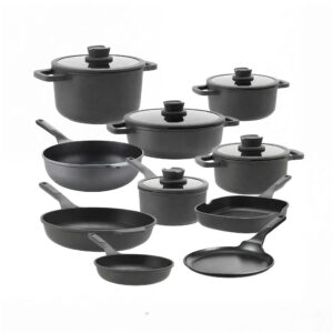 BergHOFF Leo Stone Batterie de cuisine 15 pièces Downdraft + protège-casseroles offerts