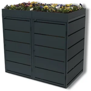 Green Plant Grey Habillage – GPG2 – 2 Conteneurs à déchets – Gris anthracite – Métal – 240 litres – Toit végétalisé