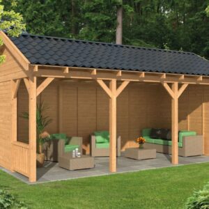 Overkapping Zadeldak Hamar L type 6 Douglas Geschaafd 690x395x348cm - Blanke Wanden