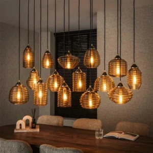 Suspension Lucy 15 lampes – Verre côtelé Amber