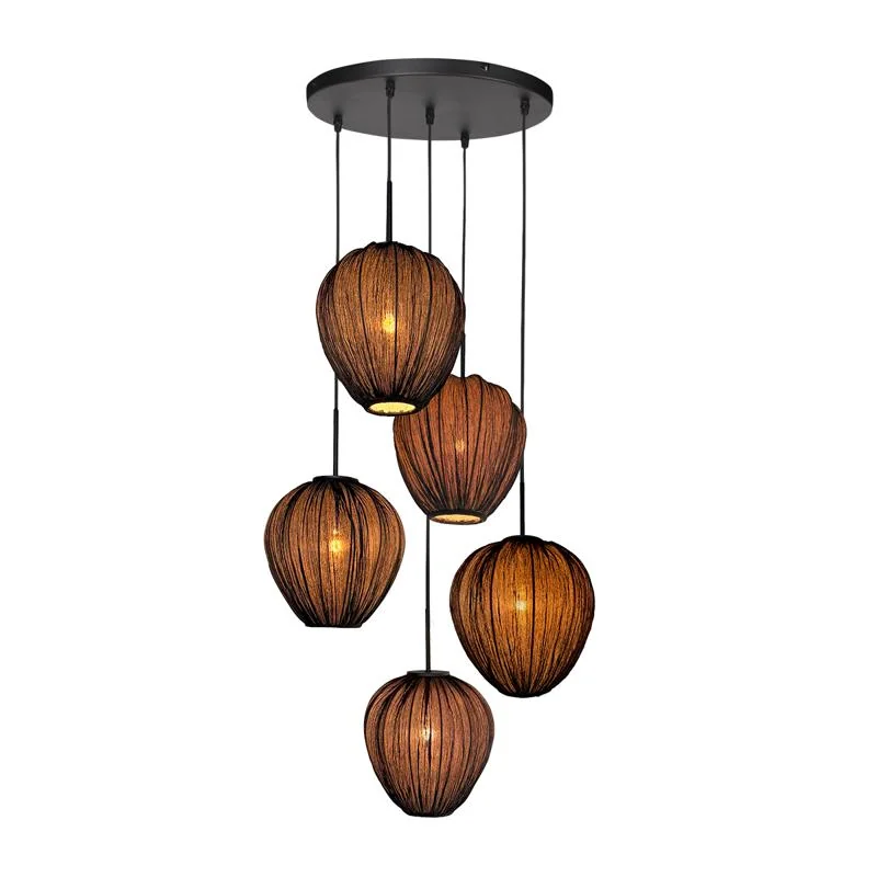Zavi 5-lichts Getrapte Hanglamp Zwart Stof – Image 2