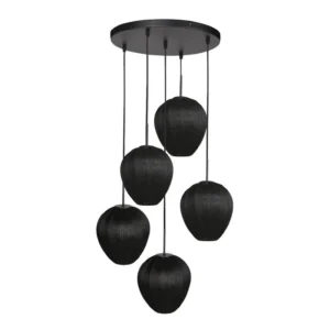 Zavi 5-lichts Getrapte Hanglamp Zwart Stof