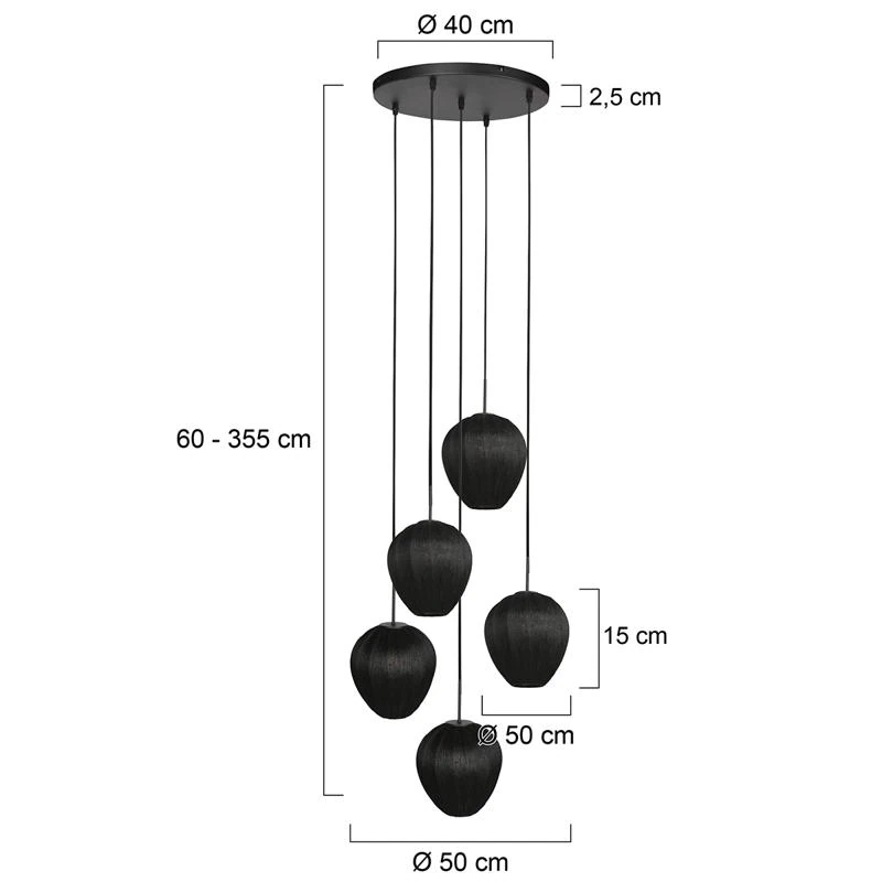 Zavi 5-lichts Getrapte Hanglamp Zwart Stof – Image 5