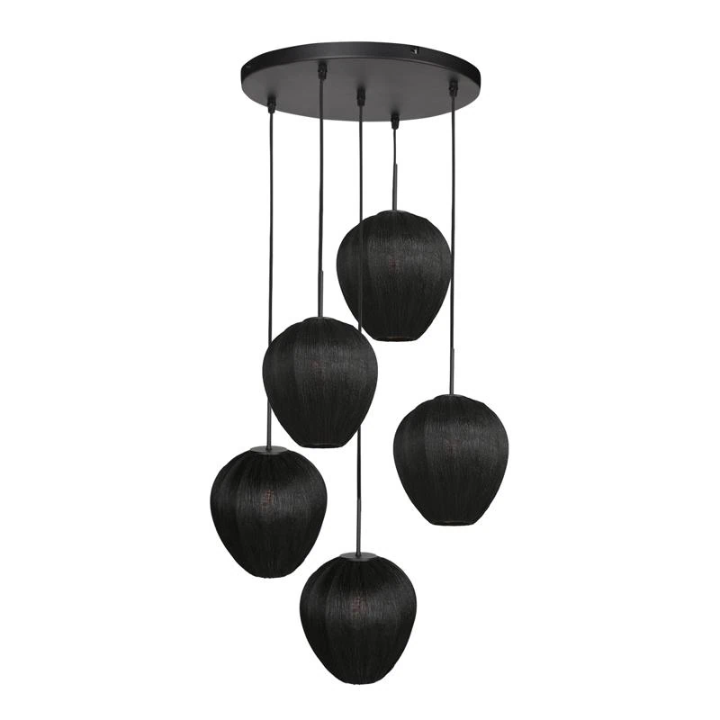 Zavi 5-lichts Getrapte Hanglamp Zwart Stof