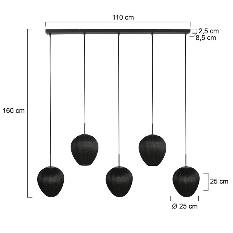 Zavi 5-lichts Hanglamp Zwart Stof – Image 5