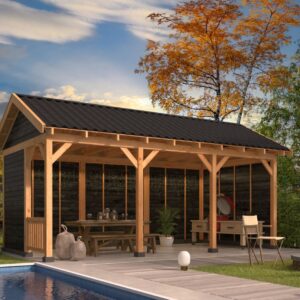 Abri à toit en pente Hamar L type 6 Douglas raboté 690x395x348cm – Parois noires