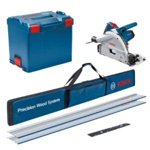 Bosch Bleu 0615990M9B GKT 55 GCE Scie plongeante + 2× rails de guidage + pochette pour FSN + pièce de liaison dans L‑Boxx