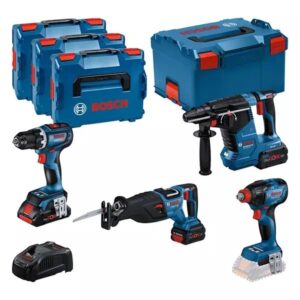 Bosch Bleu 0615990N37 Combiset 18V 4 machines 1x 4,0Ah 2x 5,5Ah et chargeur dans L‑BOXX