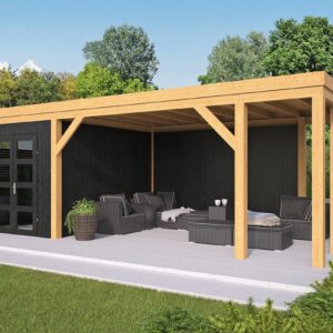 Couverture DIY Vriezenveen Mélèze Raboté Lisse 750x355cm DIY toit plat avec parois noires