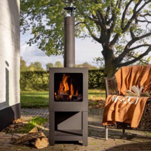 Poêle de terrasse Esschert avec rangement à bois – noir