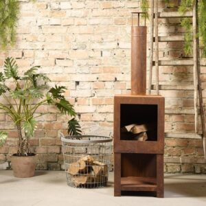 Poêle de terrasse Esschert avec rangement à bois – Rouille