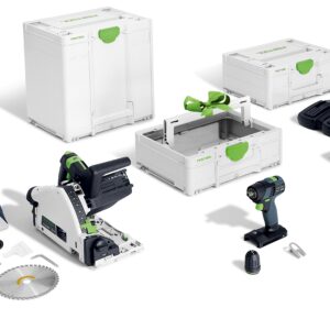 Festool 578024 – Kit Combo Sans Fil Universel : Scie plongeante TSC 55 KEBI + Perceuse-visseuse TXS 18 + Toolbox 18V 5,0 Ah Li-Ion