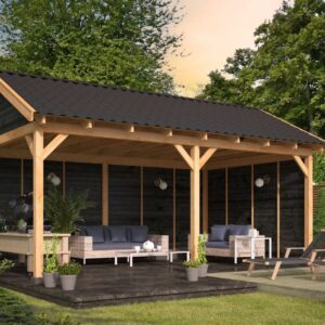 Abri à toit en pente Hamar XL type 2 Douglas raboté 678x445x360cm – Parois noires