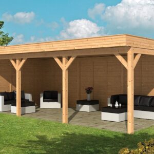 Abri de terrasse à toit plat Oslo XL Type 6 Lariks Douglas raboté 990x430x272cm - Parois blanches
