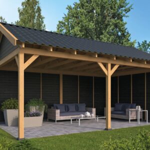 Overkapping Zadeldak Hamar L type 2 Douglas Geschaafd 478x395x348cm - Blanke wanden