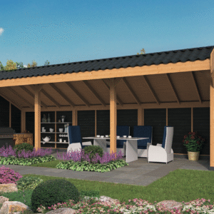 Carport Boekelo Mélèze Douglas Finement Scié 900x340cm - Parois Noires