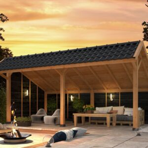 Carport Bergen XL Type 2 Douglas Raboté 677x452x326cm - Parois Noires