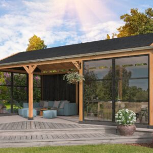 Pergola à Toit en Pente 807 x 398 cm Goteborg Type 2 avec Parois Noires