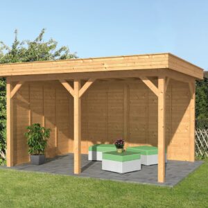 Overkapping plat dak Oslo L Type 2 Douglas Geschaafd 478x380x272cm - Blanke Wanden