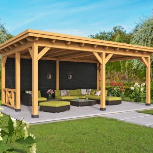 Abri à toit plat Odense XL Type 2 Red Class Wood 550 x 378 x 266,3 cm - Murs noirs