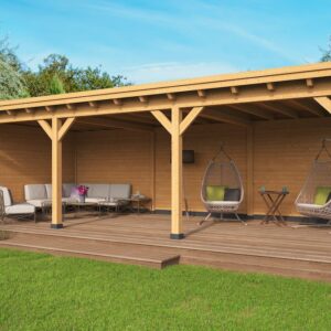 Abri à toit plat Odense XL Type 6 Red Class Wood 793 x 378 x 266,3 cm - Murs naturels