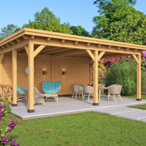 Abri à toit plat Odense XL Type 2 Red Class Wood 550 x 378 x 266,3 cm - Murs naturels