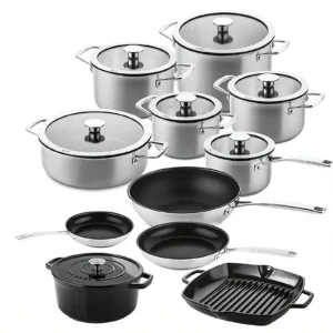 DUCQ Batterie de cuisine Downdraft – 17 pièces – avec couvercles en verre