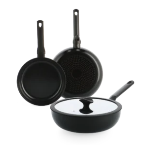 BK Ensemble de 3 casseroles noires avec wok