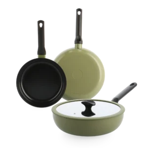 Ensemble de 3 casseroles BK Enjoy de couleur vert olive avec wok